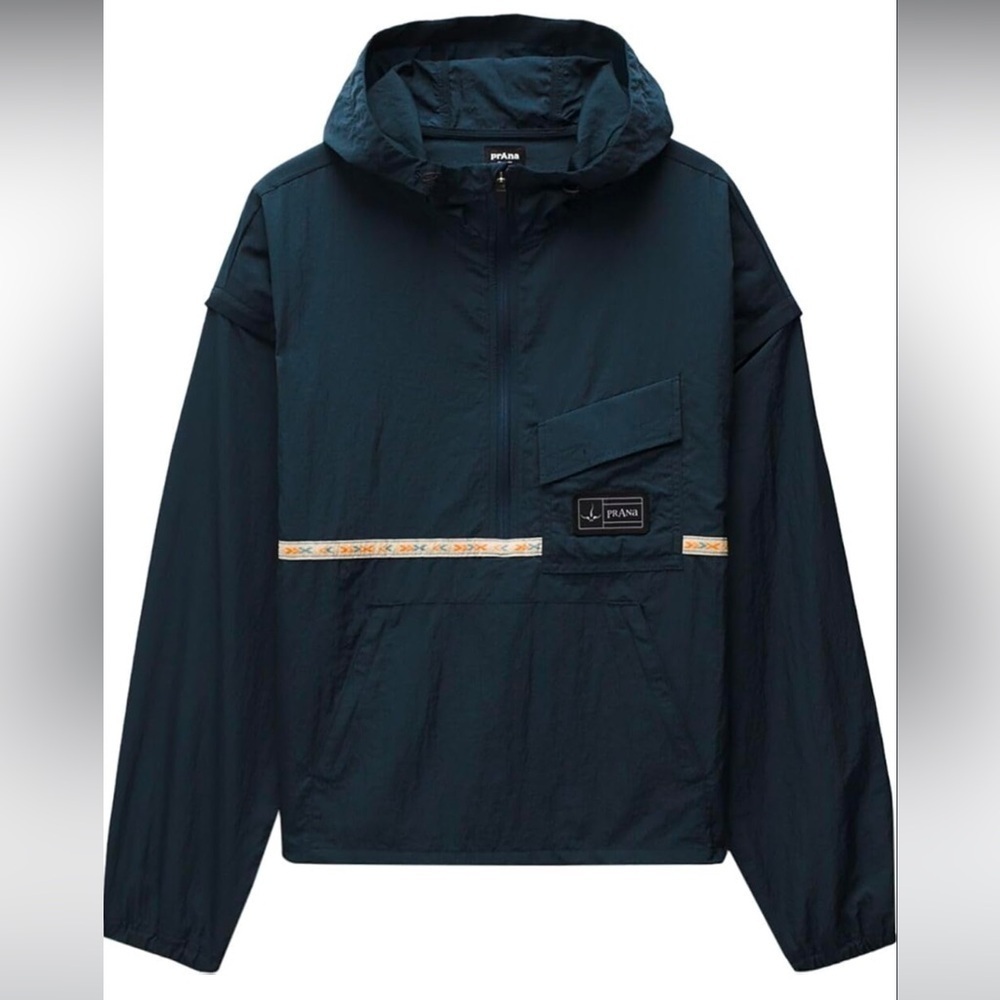 Prana Men’s Connector Convertible Jacket Stormy Night Blue Medium Windbreaker